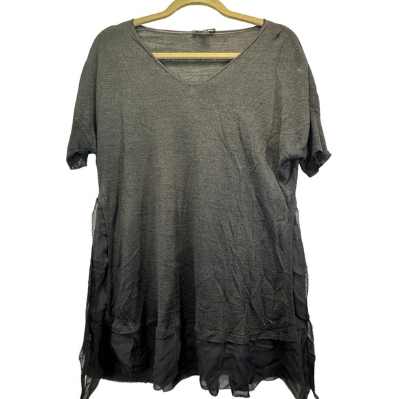 Eileen Fisher Tops - Eileen Fisher Silk Georgette VNeck SizeS Black Sheer Whimsigoth Grunge